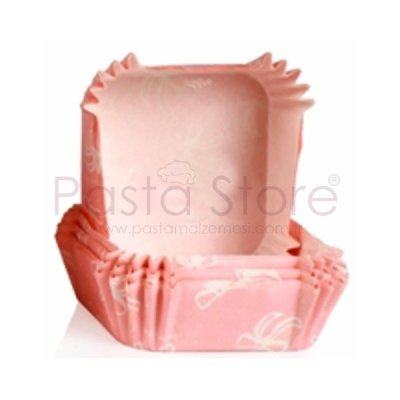 Pembe Fiyonk Kare CupCake Pet Kapsül 100 Adet 50x50 mm